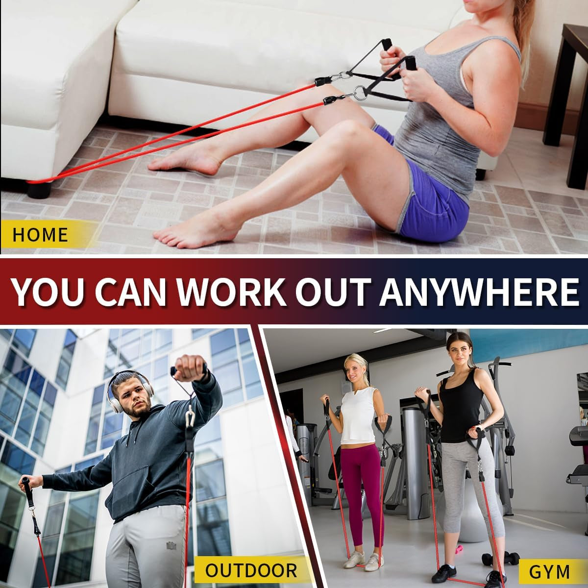 Resistance Bands, Exercise Bands，Resistance Bands for Working Out, Work Out Bands with Handles for Men and Women Fitness, Strength Training Home Gym Equipment