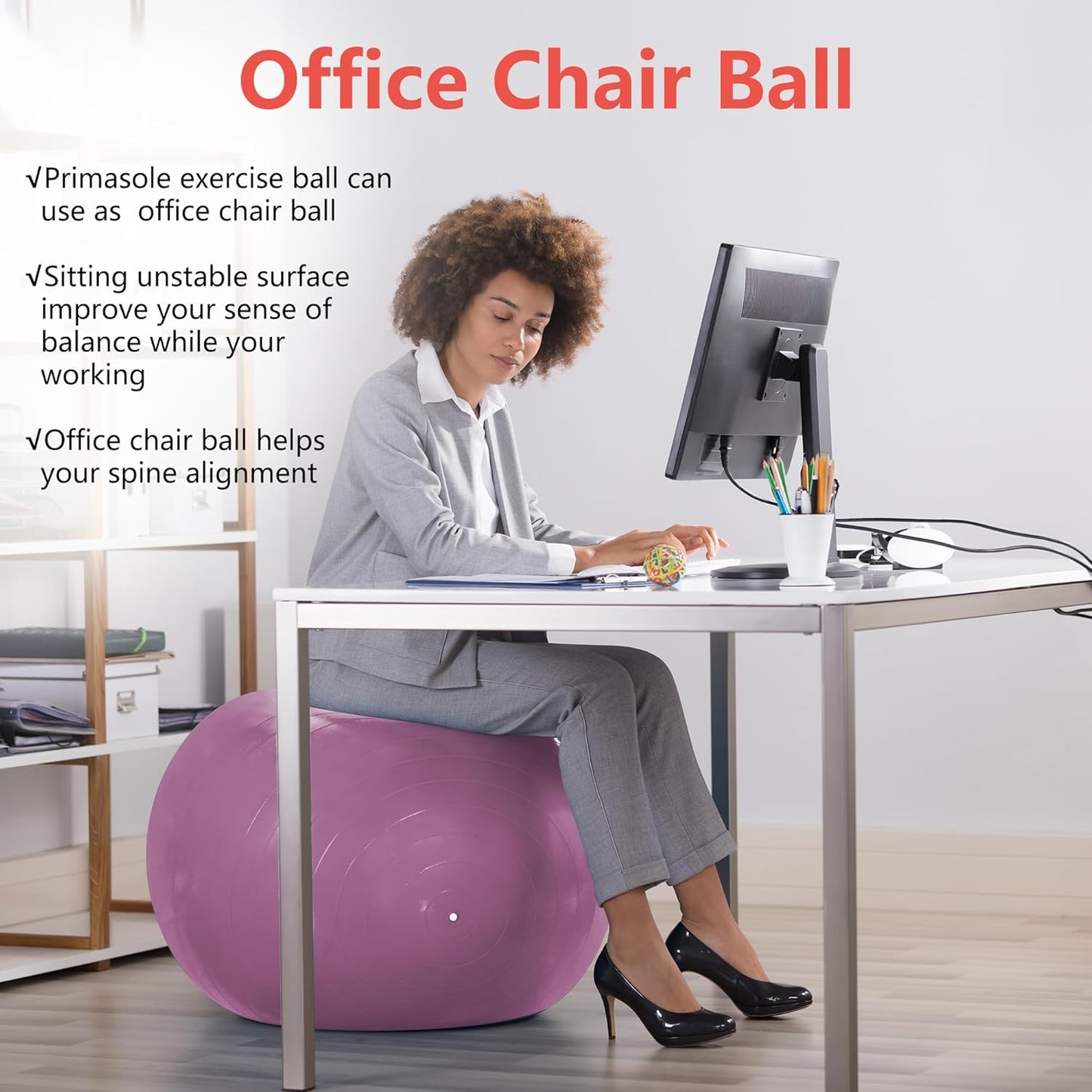 Exercise Ball for Balance Stability Fitness Workout Yoga Pilates at Home Office & Gym Birthing Ball for Pregnancy, Office Ball Chair