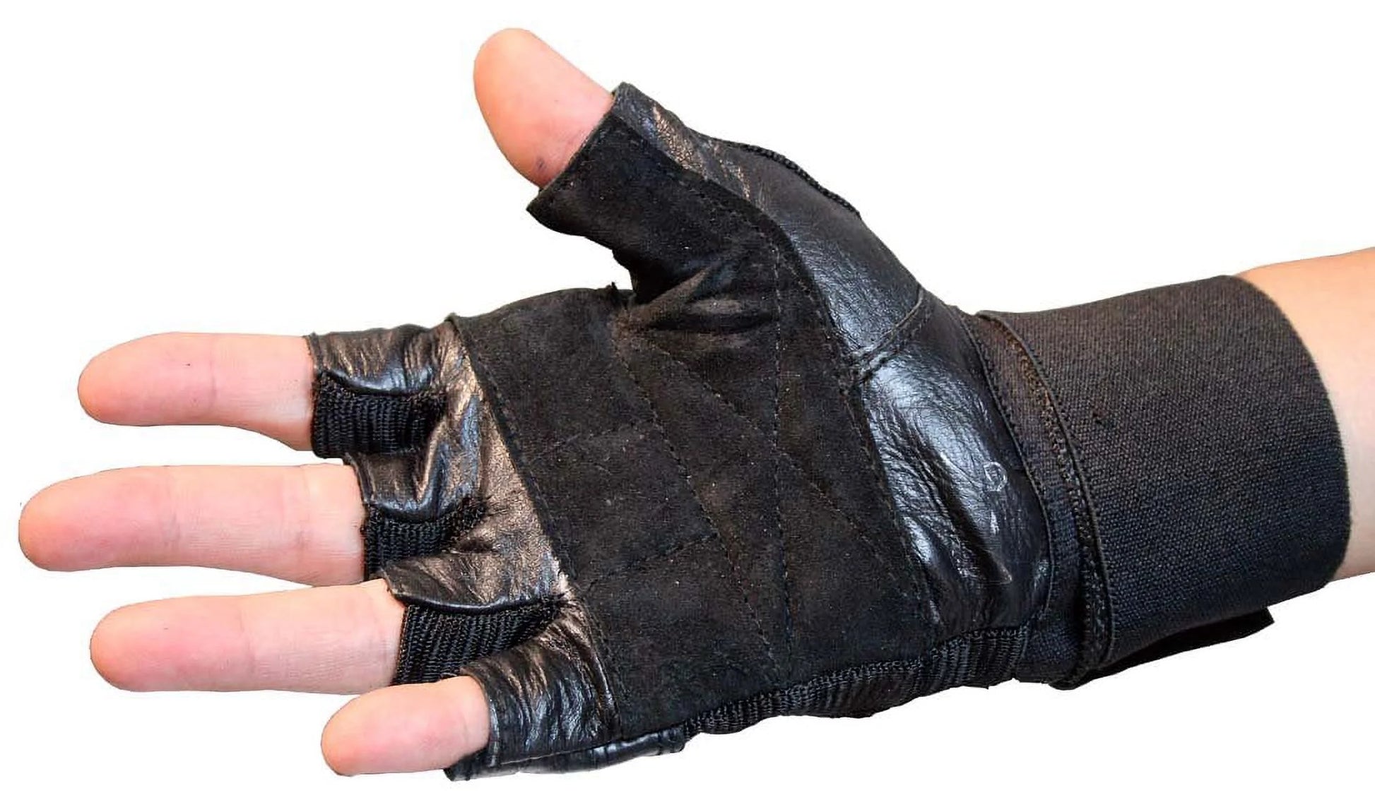 Black Leather Weight Lifting Fingerless Workout Gloves 281 S-XXL