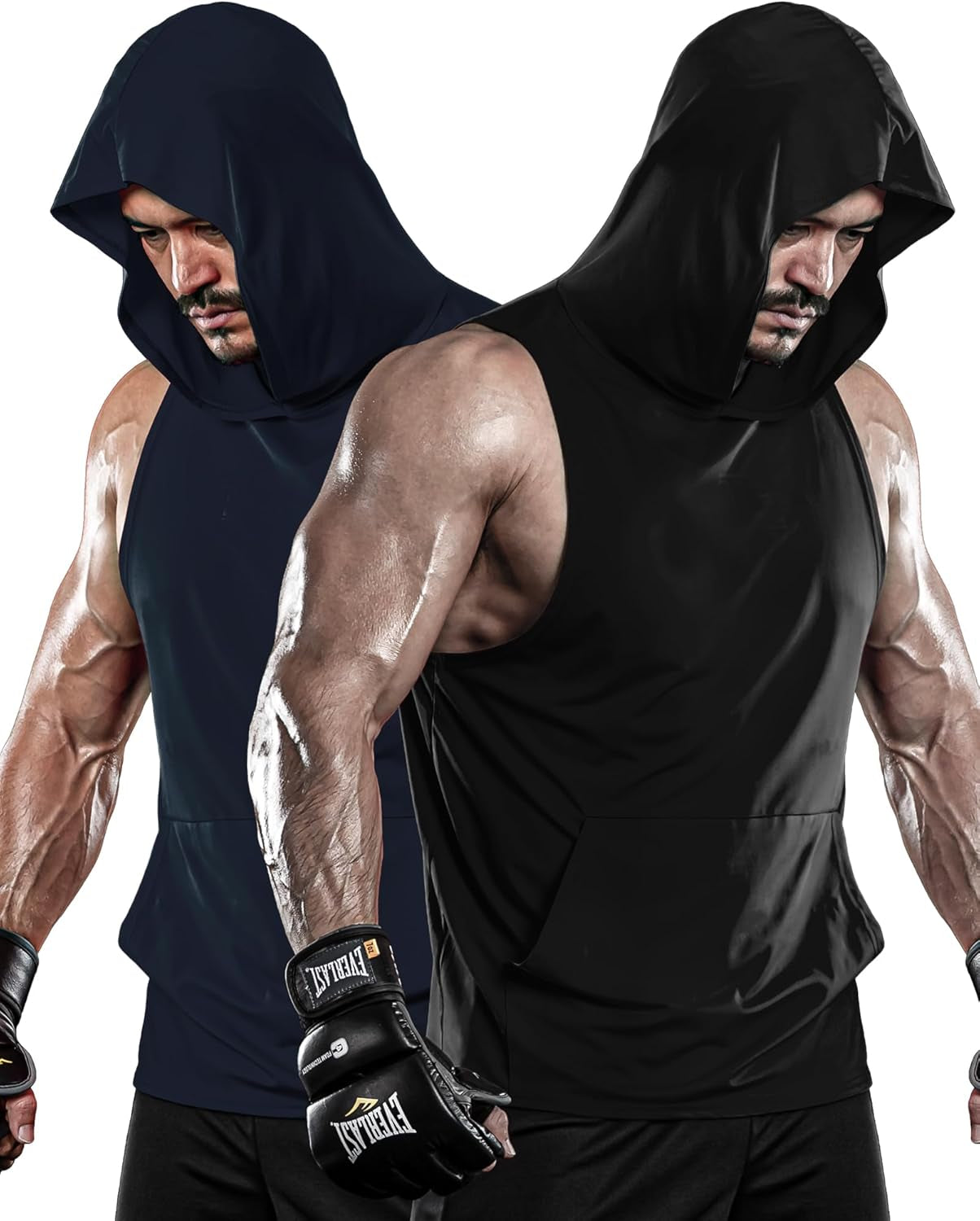 2 or 1 Pack Men'S Hooded Tank Tops Bodybuilding Muscle Cut off T Shirt Sleeveless Gym Training Hoodies Workout Dry