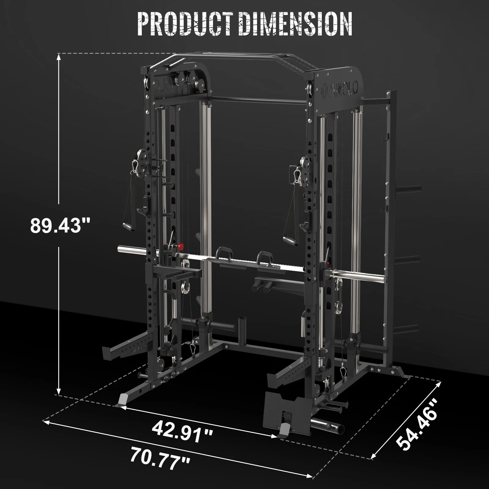 Smith Machine, All-In-One Power Rack Cage with Adjustable Cable Crossover, Vertical Leg Press and Smith Bar with 800 Lbs Capacity Weight Bench