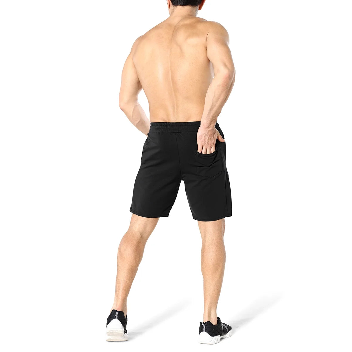 Mens Gym Workout Shorts,Hidden Zip Cotton Running Athletic Shorts for Men with Pockets (Medium,Black)