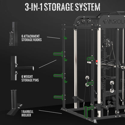 Smith Machine, All-In-One Power Rack Cage with Adjustable Cable Crossover, Vertical Leg Press and Smith Bar with 800 Lbs Capacity Weight Bench