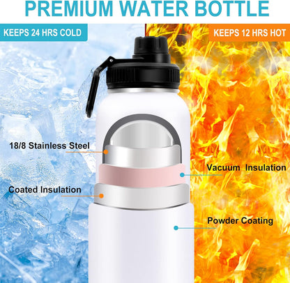 Insulated Water Bottle - Metal Water Bottle with Straw & Spout Lid, 24/32/40/64 Oz Stainless Steel Sports Water Bottle with Wide Mouth Keeps Hot and Cold for Kids, Adult, Leak Proof for Gym, Travel