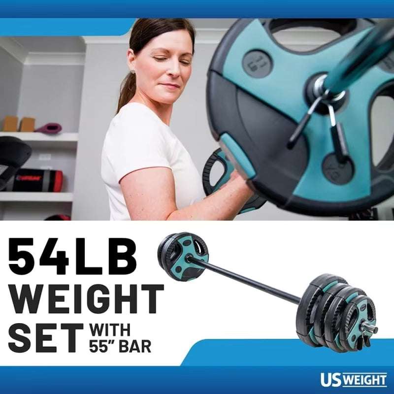 54 LB Perfect Barbell Weight Set for Home Gym with 55” Padded Bar, Adjustable Weights for Exercise, Lifting and to Build Muscle