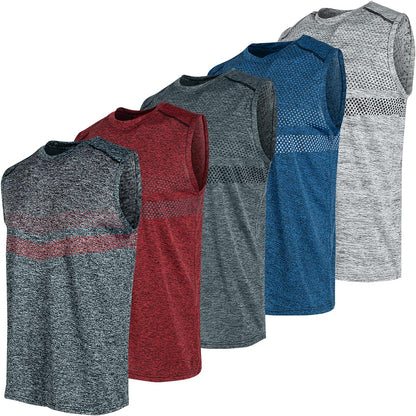 5 Pack Mens Dri Fit Sleeveless Muscle T Shirts Gym Workout Shirts for Men Pack