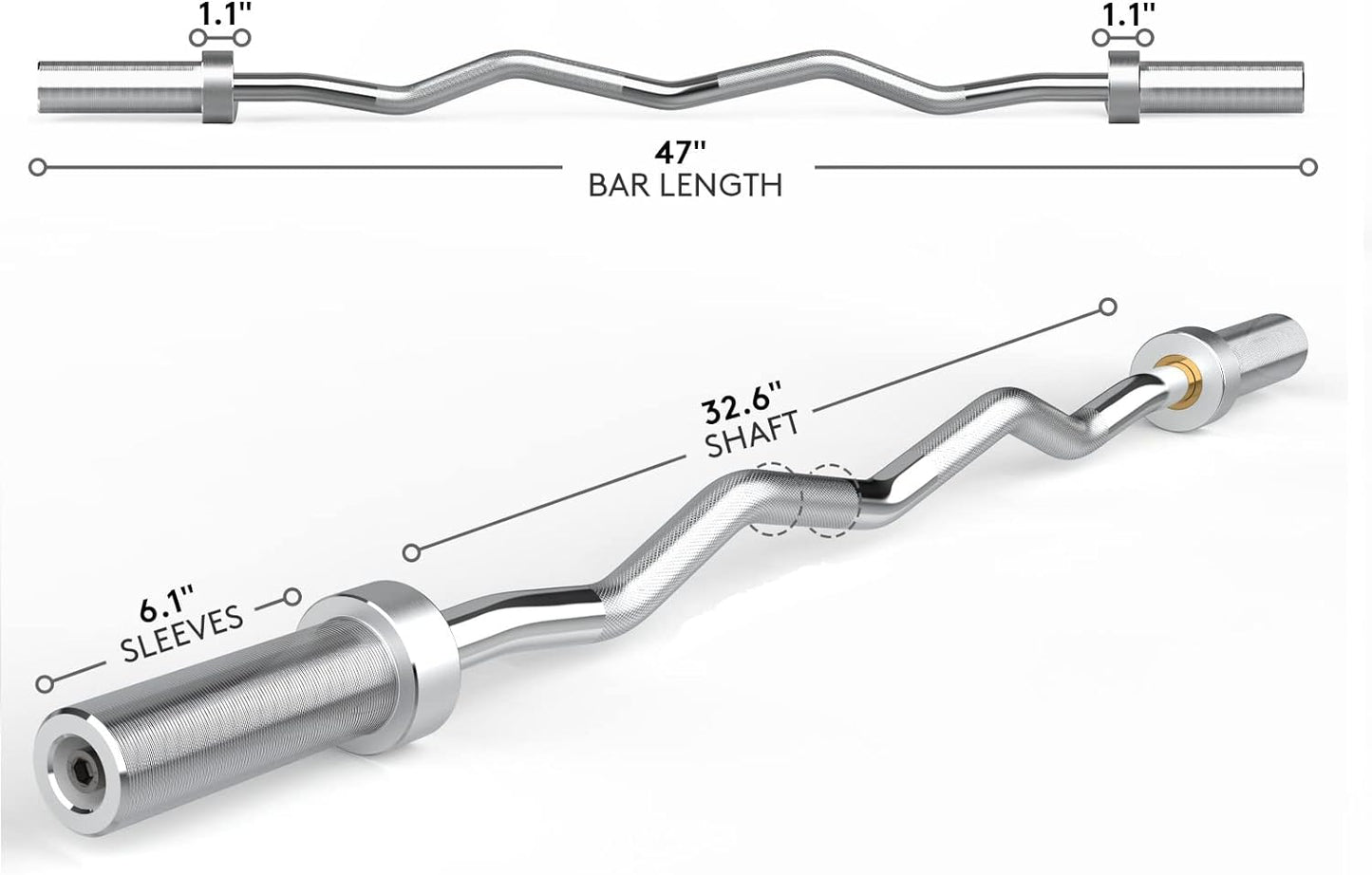 47" Olympic EZ Curl Barbell Bar for 2-Inch Weight Plates for Weight Lifting Bicep Curl, 2 Spring Collars Included (28MM Shaft Diameter)