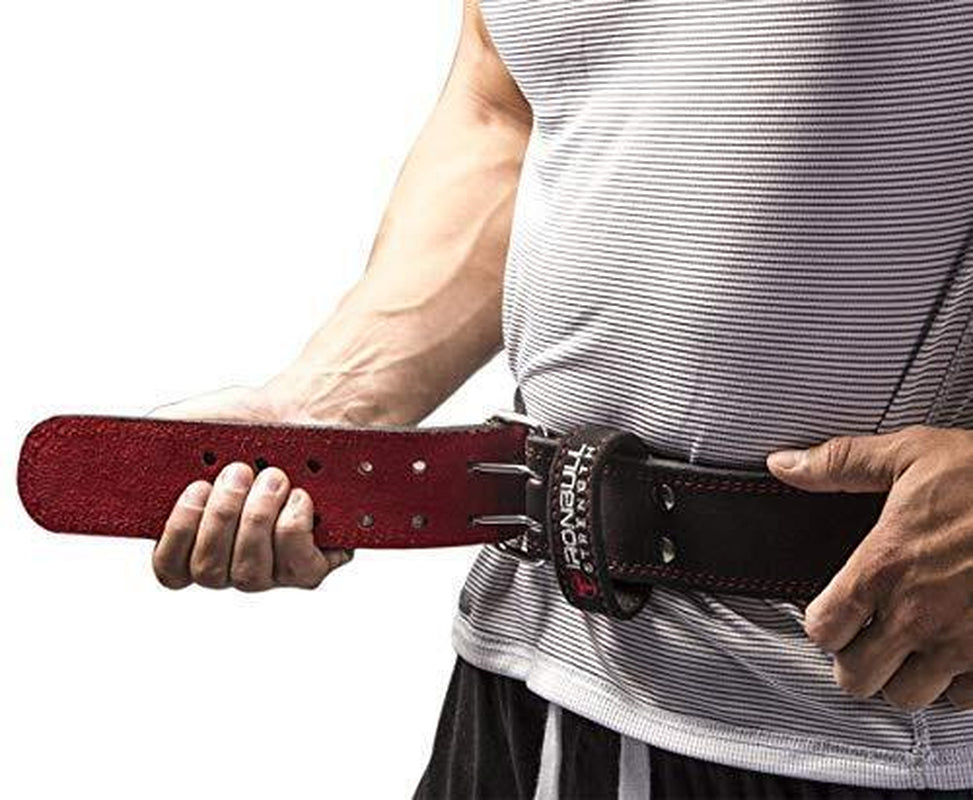 Weight Lifting Belt - 6-Inch Padded Leather Weight Belt - Heavy Small Black/Red